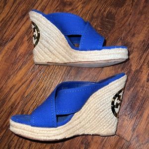 Tory Burch Cobalt Blue Heel Wedge Espadrilles Sandals